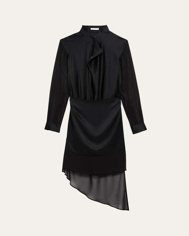 Draped Cowl-Neck Scarf Shirtdress